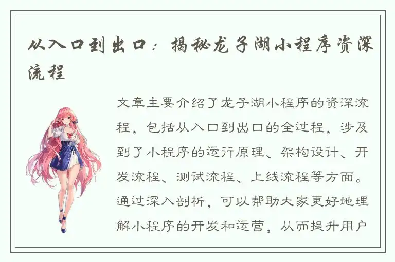 从入口到出口：揭秘龙子湖小程序资深流程