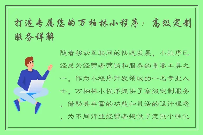 打造专属您的万柏林小程序：高级定制服务详解