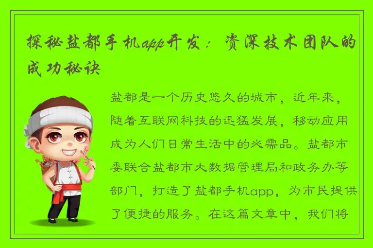 探秘盐都手机app开发：资深技术团队的成功秘诀