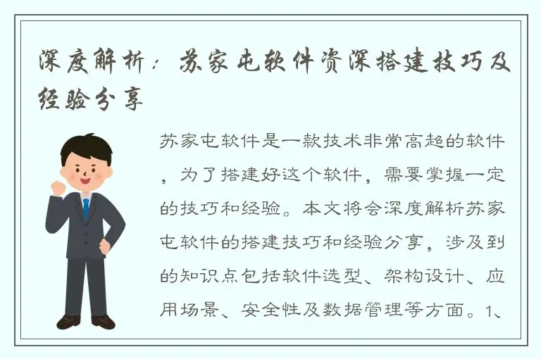深度解析：苏家屯软件资深搭建技巧及经验分享