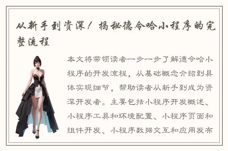 从新手到资深！揭秘德令哈小程序的完整流程
