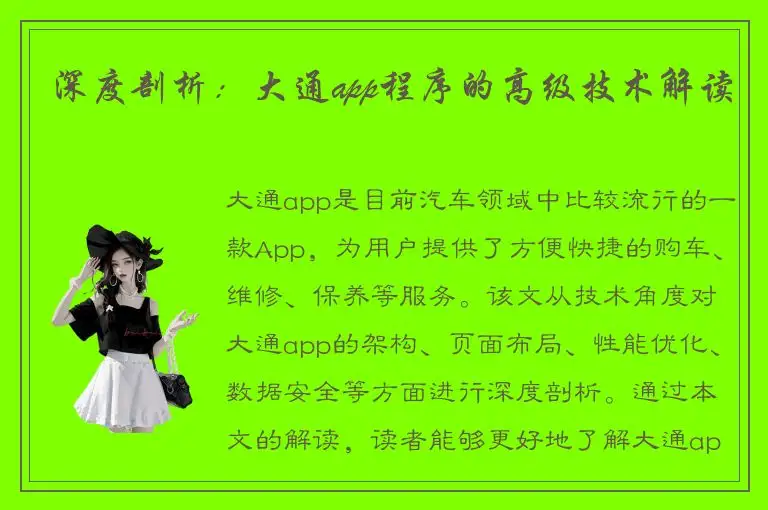 深度剖析：大通app程序的高级技术解读