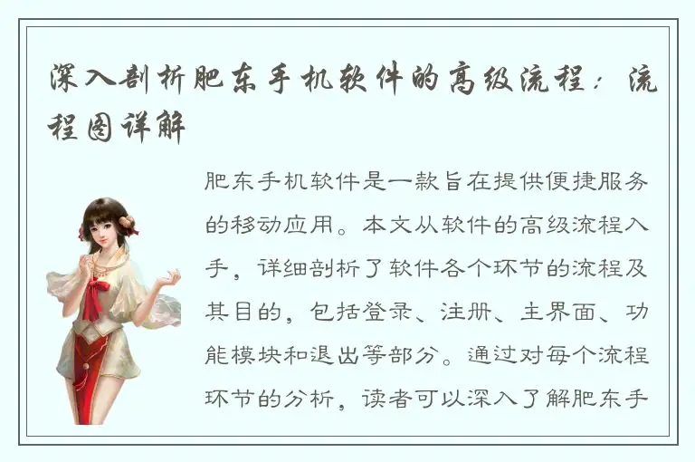 深入剖析肥东手机软件的高级流程：流程图详解