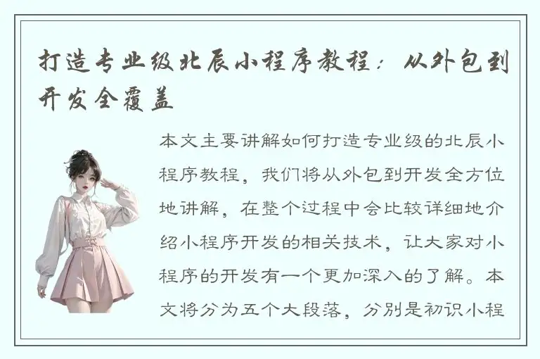 打造专业级北辰小程序教程：从外包到开发全覆盖