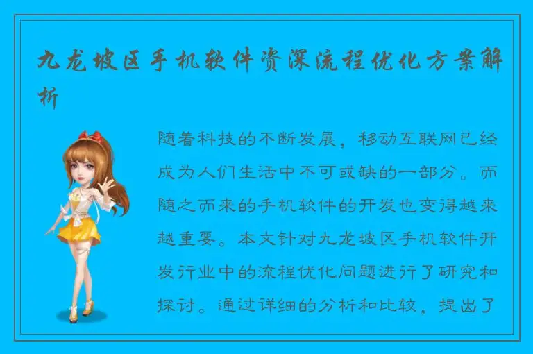 九龙坡区手机软件资深流程优化方案解析