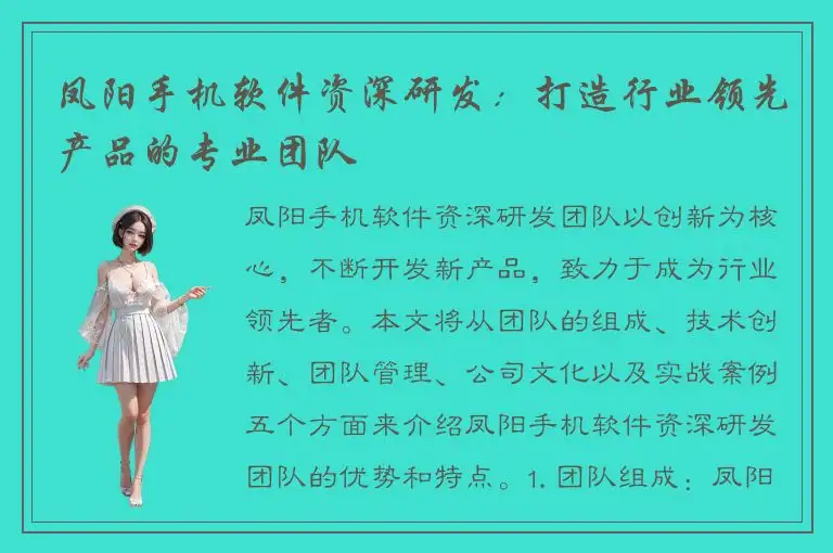 凤阳手机软件资深研发：打造行业领先产品的专业团队