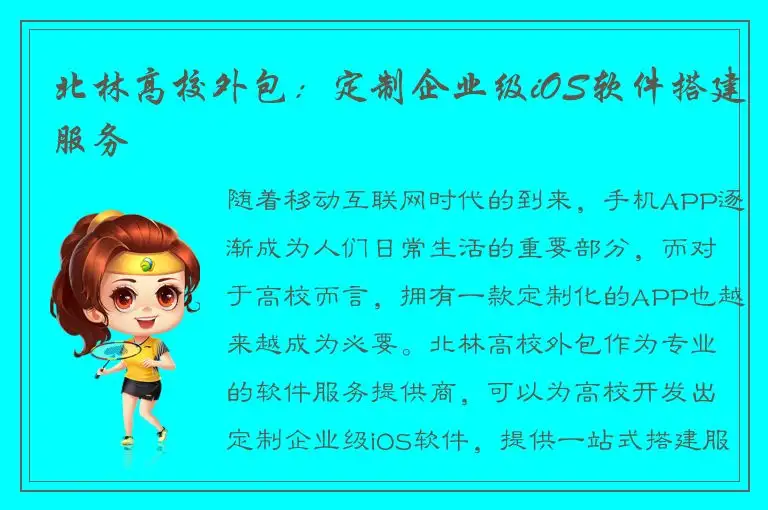 北林高校外包：定制企业级iOS软件搭建服务
