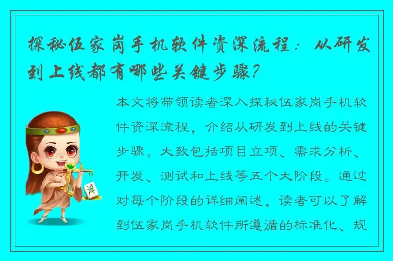 探秘伍家岗手机软件资深流程：从研发到上线都有哪些关键步骤？