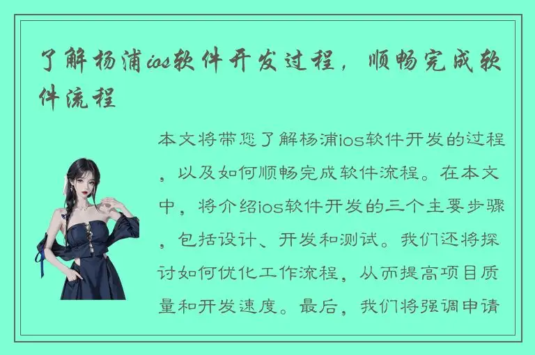 了解杨浦ios软件开发过程，顺畅完成软件流程