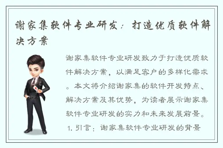 谢家集软件专业研发：打造优质软件解决方案