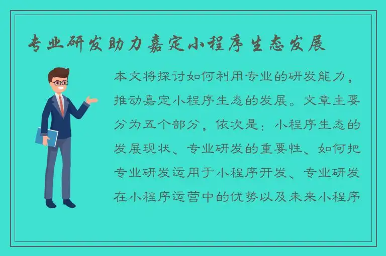 专业研发助力嘉定小程序生态发展