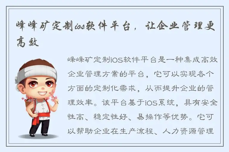 峰峰矿定制ios软件平台，让企业管理更高效