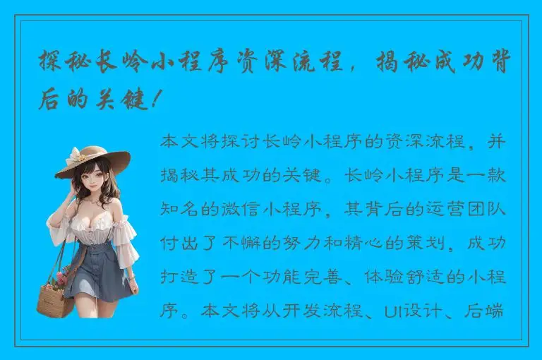 探秘长岭小程序资深流程，揭秘成功背后的关键！