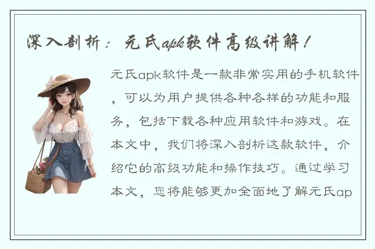 深入剖析：元氏apk软件高级讲解！