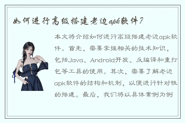 如何进行高级搭建老边apk软件？