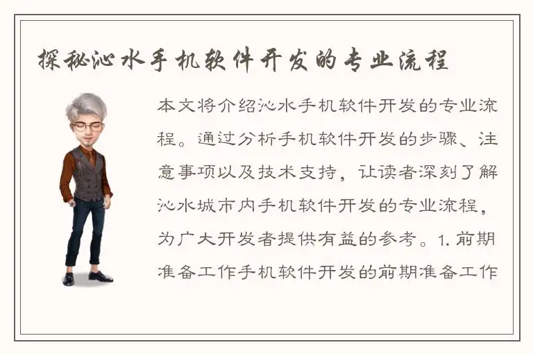 探秘沁水手机软件开发的专业流程