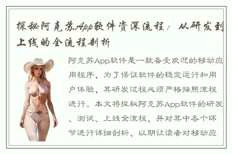 探秘阿克苏App软件资深流程：从研发到上线的全流程剖析