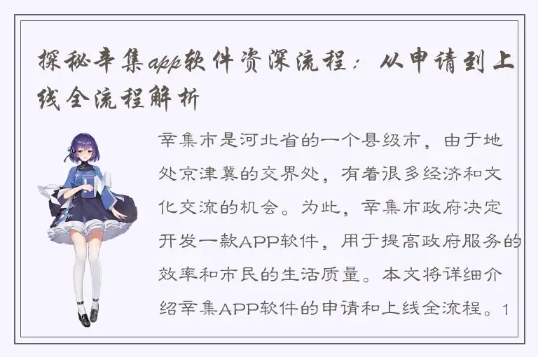 探秘辛集app软件资深流程：从申请到上线全流程解析