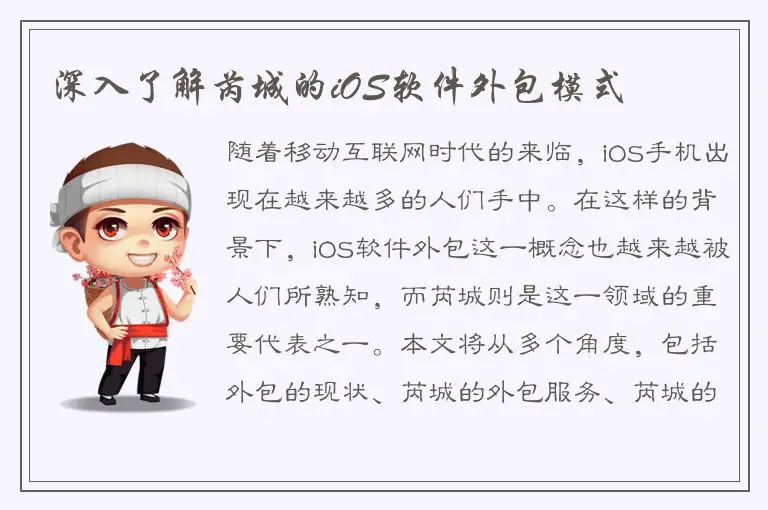 深入了解芮城的iOS软件外包模式