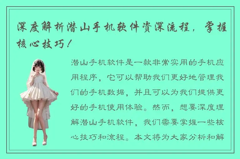 深度解析潜山手机软件资深流程，掌握核心技巧！