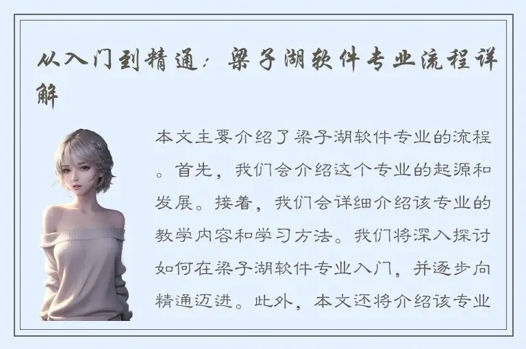 从入门到精通：梁子湖软件专业流程详解