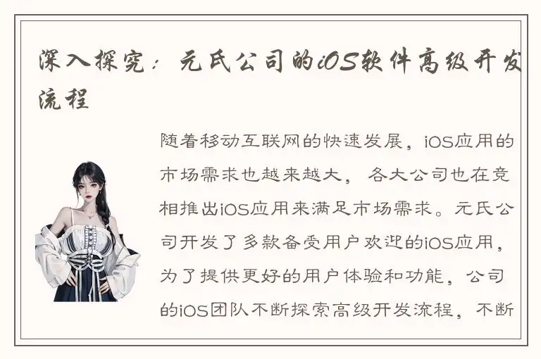 深入探究：元氏公司的iOS软件高级开发流程