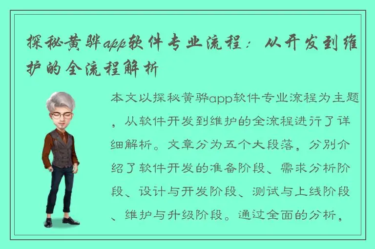 探秘黄骅app软件专业流程：从开发到维护的全流程解析