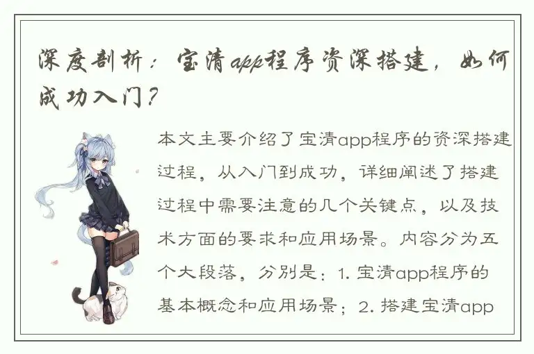 深度剖析：宝清app程序资深搭建，如何成功入门？
