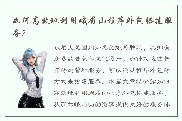 如何高效地利用峨眉山程序外包搭建服务？