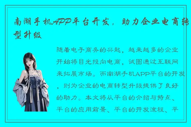 南湖手机APP平台开发，助力企业电商转型升级