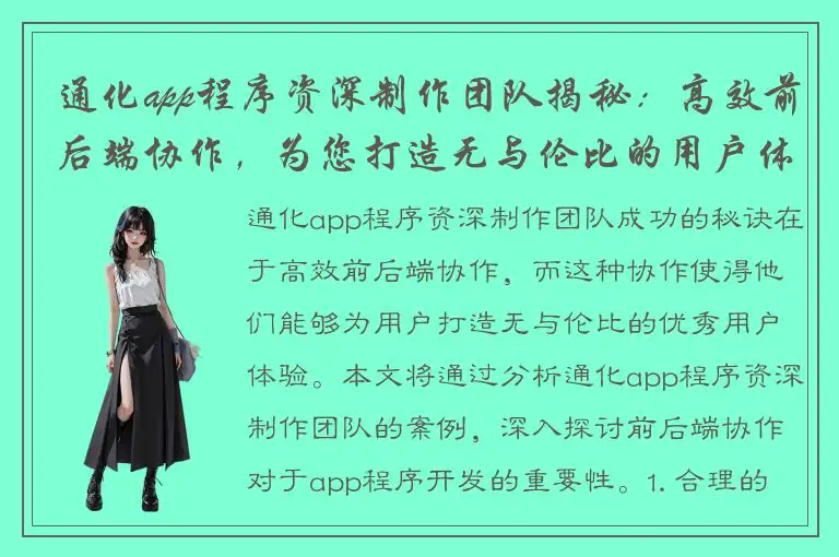 通化app程序资深制作团队揭秘：高效前后端协作，为您打造无与伦比的用户体验！