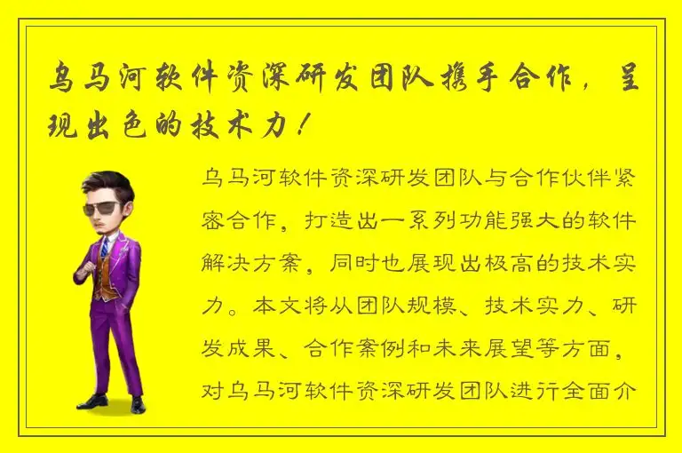 乌马河软件资深研发团队携手合作，呈现出色的技术力！
