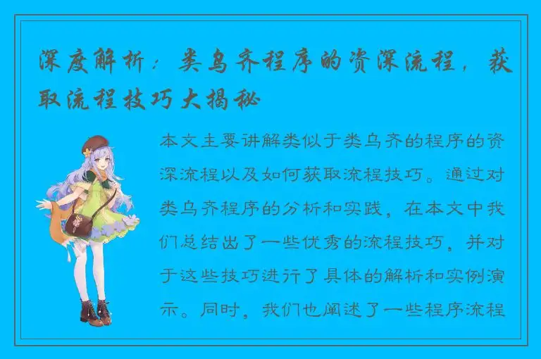 深度解析：类乌齐程序的资深流程，获取流程技巧大揭秘
