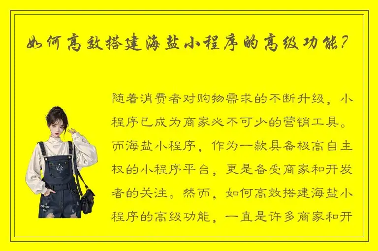 如何高效搭建海盐小程序的高级功能？