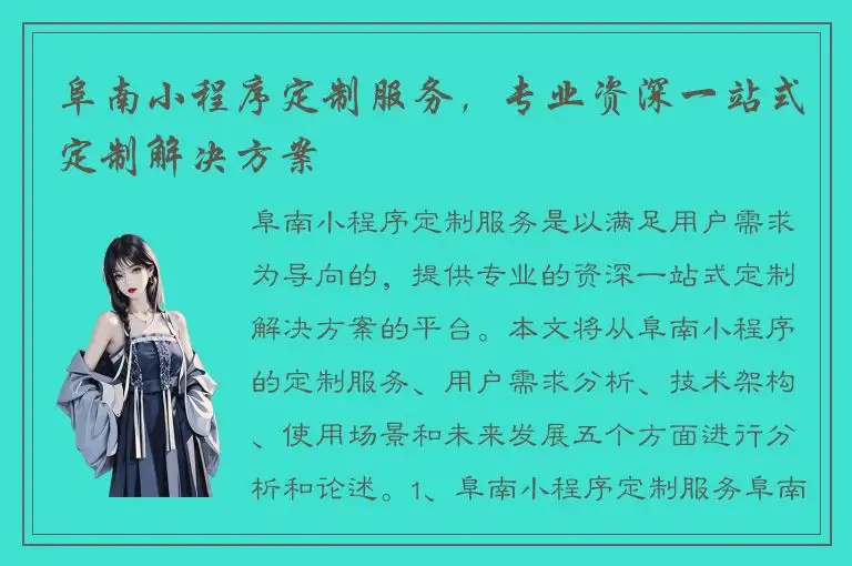 阜南小程序定制服务，专业资深一站式定制解决方案