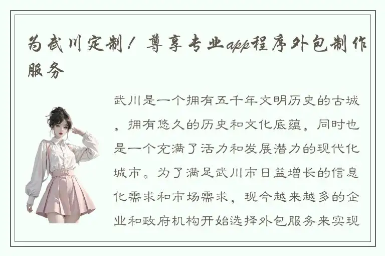 为武川定制！尊享专业app程序外包制作服务