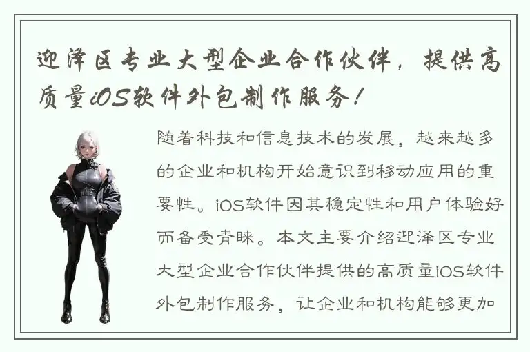 迎泽区专业大型企业合作伙伴，提供高质量iOS软件外包制作服务！