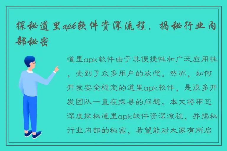 探秘道里apk软件资深流程，揭秘行业内部秘密