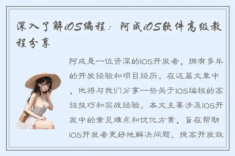 深入了解iOS编程：阿成iOS软件高级教程分享
