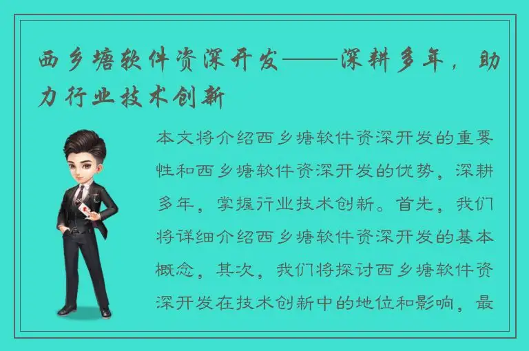 西乡塘软件资深开发——深耕多年，助力行业技术创新