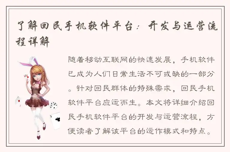 了解回民手机软件平台：开发与运营流程详解