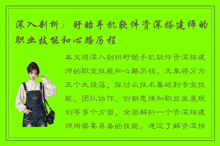 深入剖析：盱眙手机软件资深搭建师的职业技能和心路历程