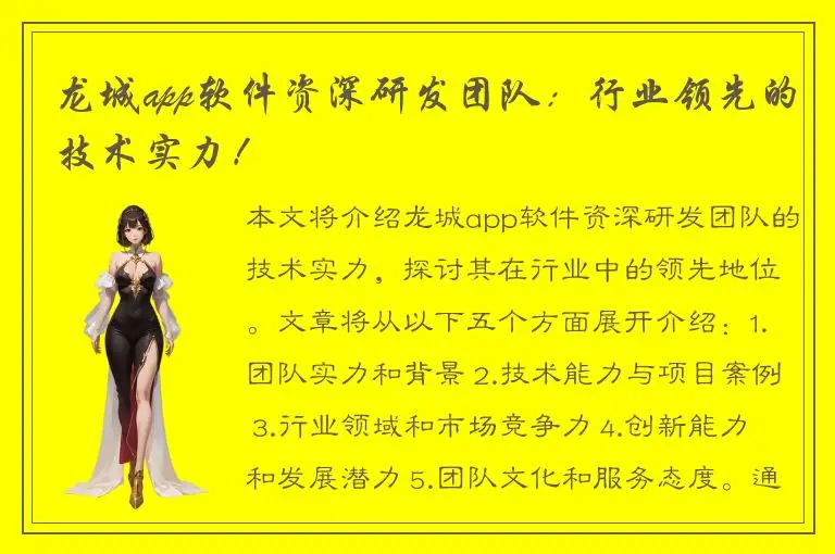 龙城app软件资深研发团队：行业领先的技术实力！