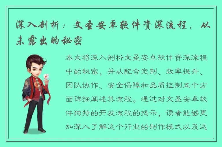 深入剖析：文圣安卓软件资深流程，从未露出的秘密