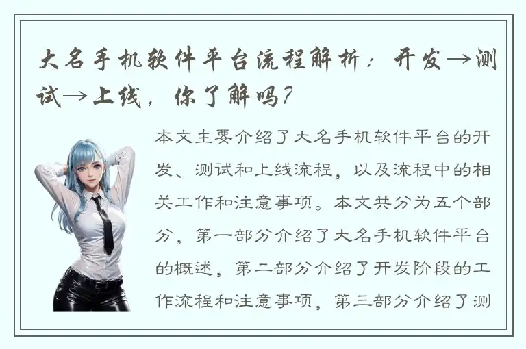大名手机软件平台流程解析：开发→测试→上线，你了解吗？
