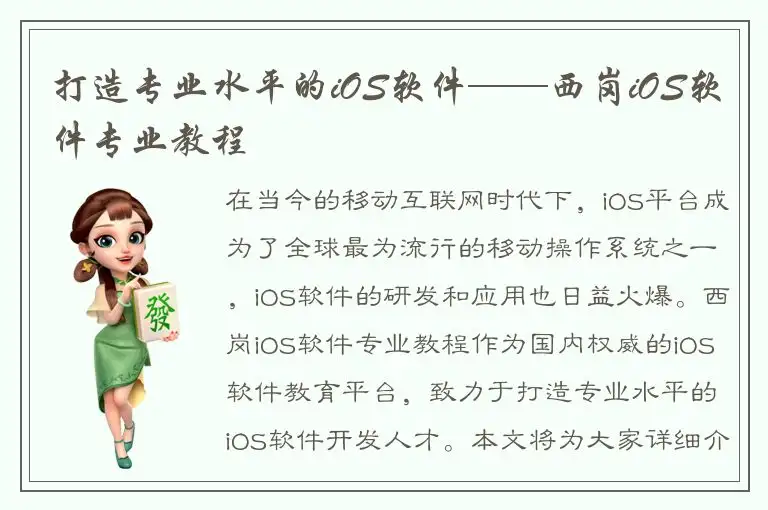 打造专业水平的iOS软件——西岗iOS软件专业教程