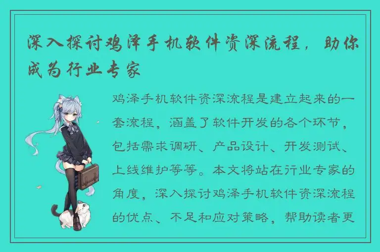 深入探讨鸡泽手机软件资深流程，助你成为行业专家