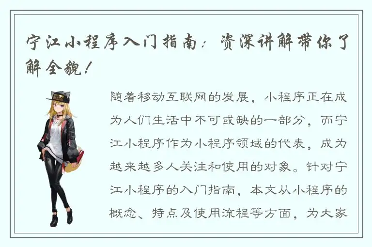 宁江小程序入门指南：资深讲解带你了解全貌！