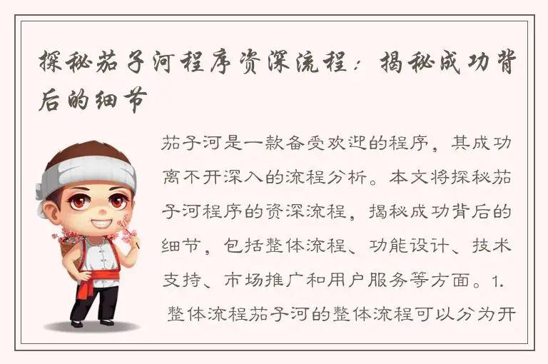 探秘茄子河程序资深流程：揭秘成功背后的细节
