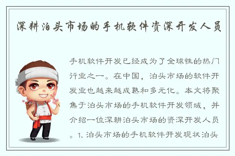 深耕泊头市场的手机软件资深开发人员
